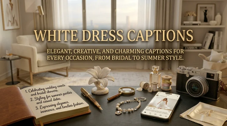 white dress captions